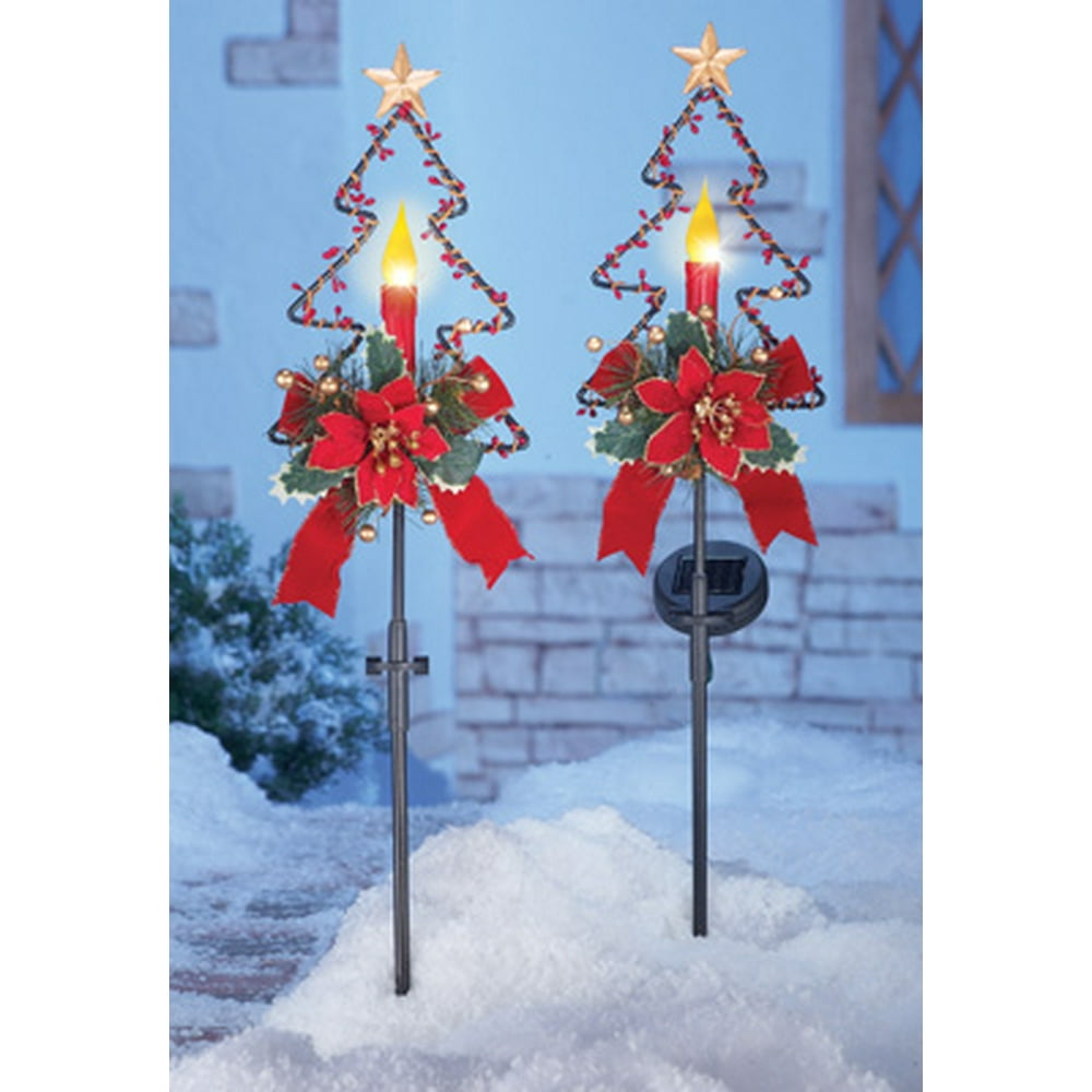 Solar Christmas Candle Garden Stakes Set of 2