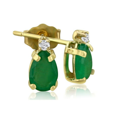 1 1/4ct Pear Emerald and Diamond Earrings in 14k Yellow Gold