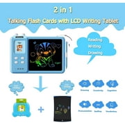 TiokMc Educational Learning Toy for Toddlers, LCD Writing Tablet & Doodle Board with 112 Flash Cards, 224 Words, Ages 3-6, Boys & Girls, Blue