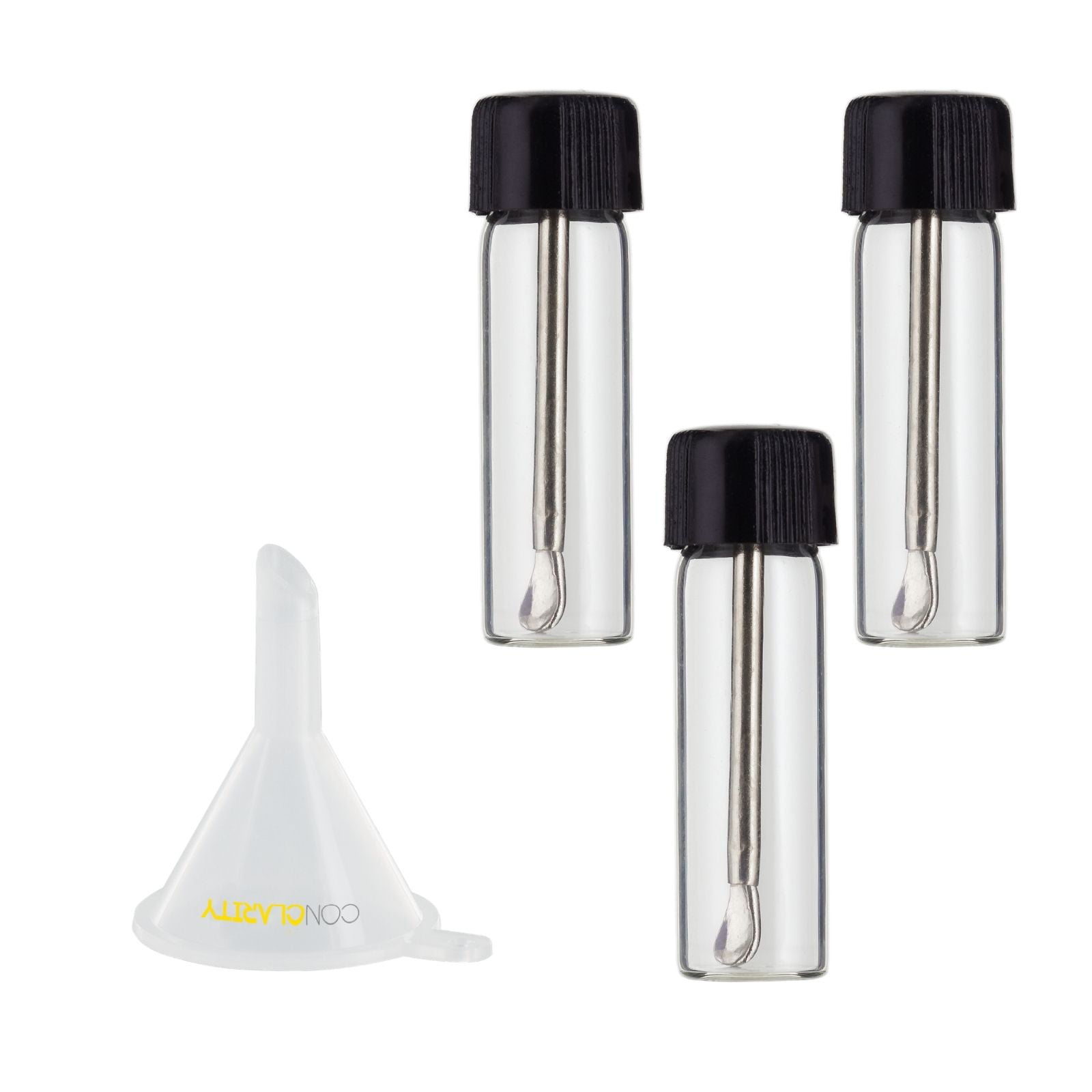 with ConClarity Micro Funnel Premium 3g Tall Black Snuff Bullet Spice Storage 3 Pack Bundle Glass and Acrylic 