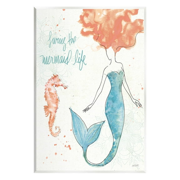 Stupell Industries Living The Mermaid Life Phrase Graphic Art Unframed Art Print Wall Art, Design by Anne Tavoletti