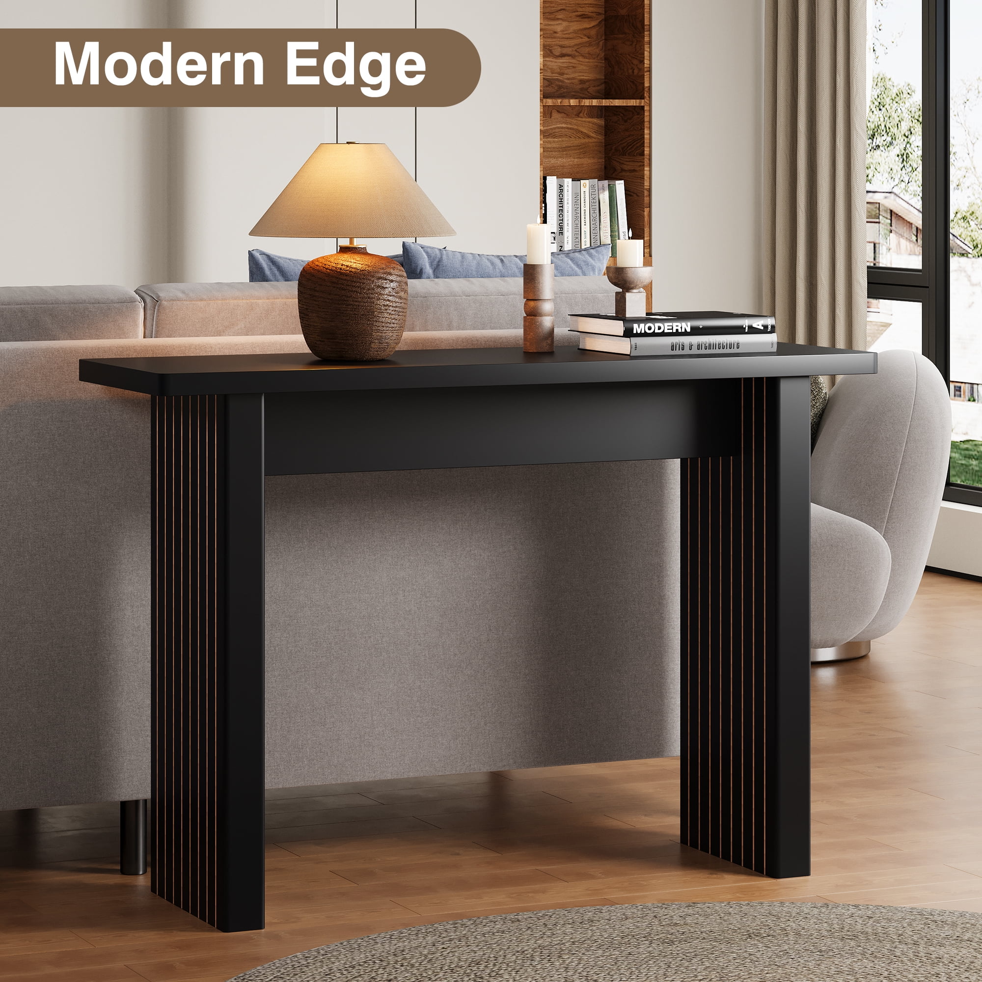 Wirrytor 43-Inch Square Black Console Table for Entryway, Sofa Tables for Living Room, Behind The Couch Table for Living Room, Entryway Table for Entrance, Hallway Table
