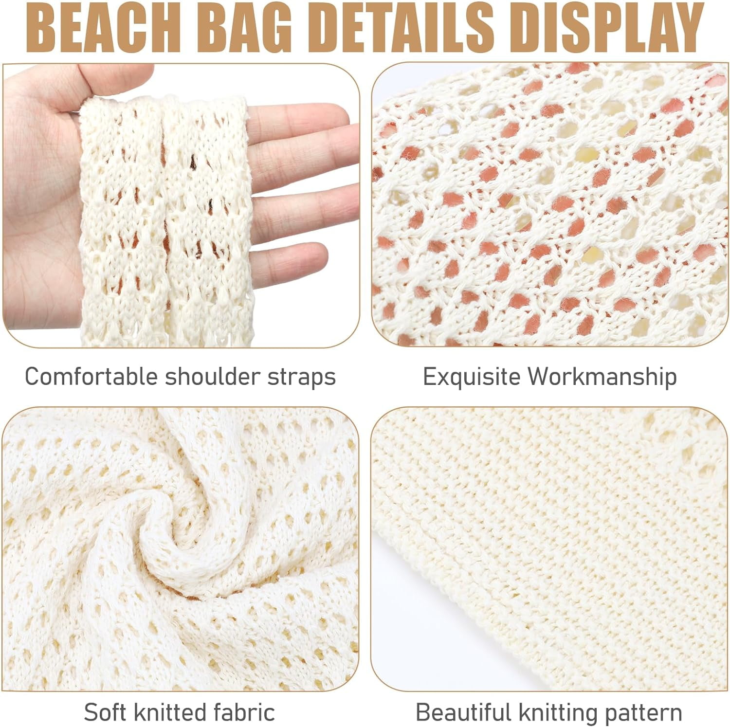 Gocvo Crochet Bag for Women, Crochet Tote Summer Bag Mesh Large Shoulder Bag (Beige 14 x 10 x 26.5in)