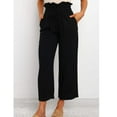 thumbnail image 2 of Neyseki Women Linen Pants Drawstring High Waisted Casual Loose Fit Wide Leg Trousers for Summer Black S, 2 of 4