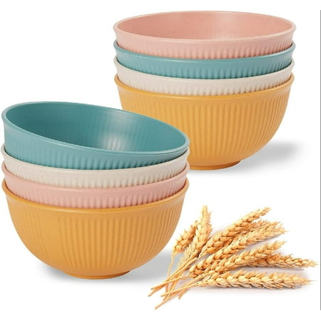 

Unbreakable Wheat Straw Bowls Reusable Cereal Bowls 8 Pieces Set Microwave and Dishwasher Safe BPA Free Healthy & Eco-Friendly Light Weight Bowl For Rice Noodle Soup Snack Salad Fruit Cereal