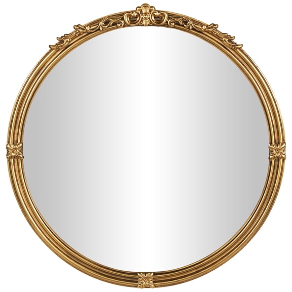 DecMode 37" x 36" Gold Layered Frame Scroll Wall Mirror with Floral Accents