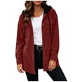 thumbnail image 5 of Inleife Women's Corduroy Hooded Jacket, Button-Down Casual Shacket with Chest Flap Pockets & Long Sleeves, 5 of 6