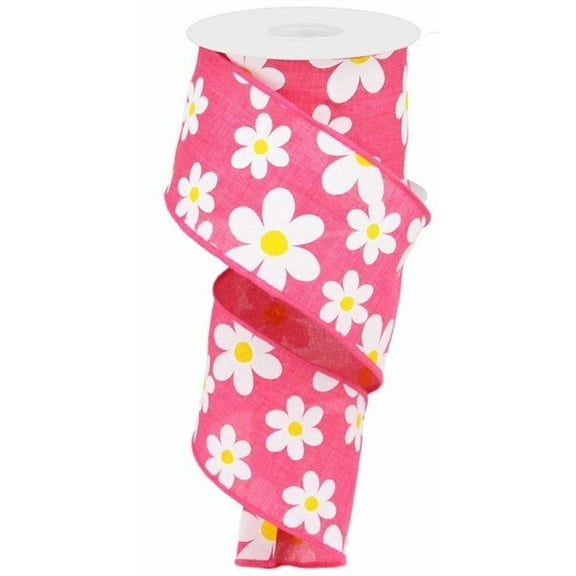Daisy Wired Ribbon, Pink White, Craft Supply to Make Wreath & Bow, 2.5 Inches x 10 Yard, Spring, Summer, Flower, Mother, EasterRG0193511