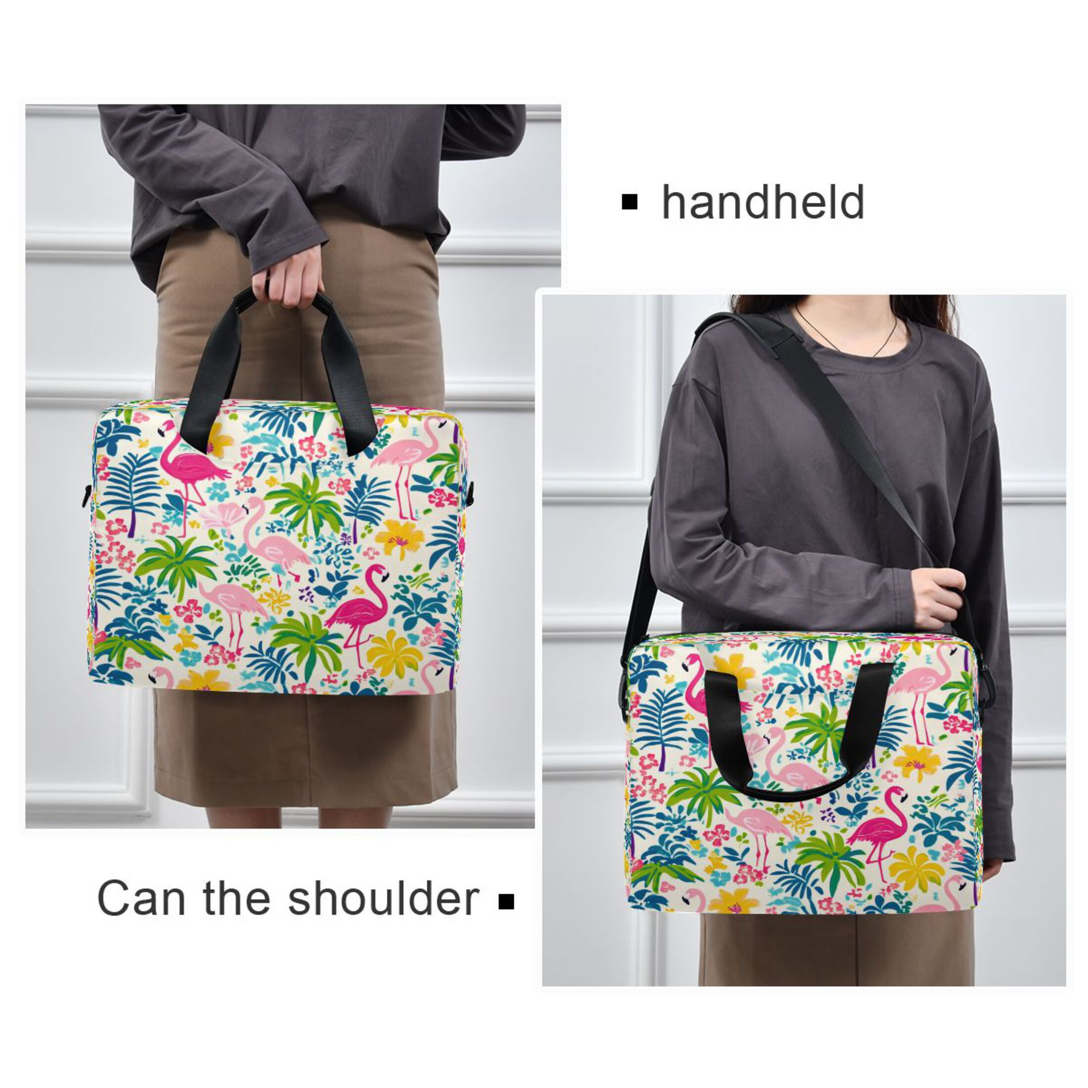 16" Laptop Tote Bag Laptop Sleeve Case Computer Briefcase for Work & Travel Colorful Flamingo Pattern