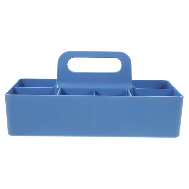 unbranded Organizador De Almacenamiento De Plástico Azul Para Escritorio Con Compartimentos Y Asa Portátil