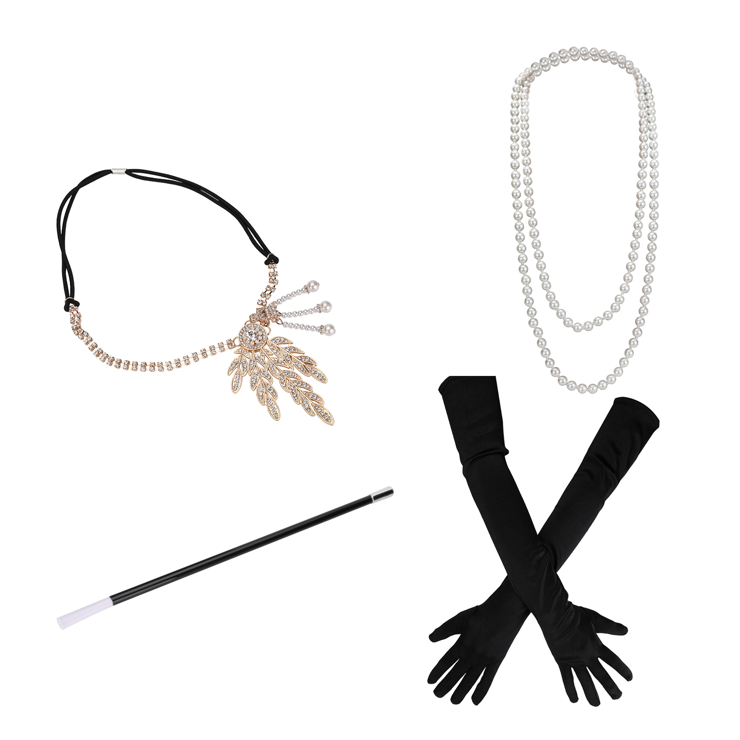 KKSQ 4 Pack 1920s Flapper Accessories Set Feather Headbands Necklace ...