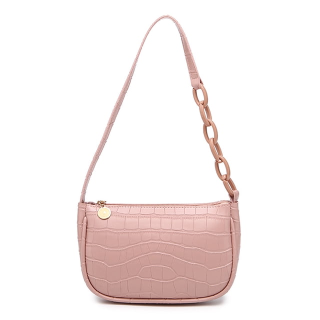 Bolso de mano tipo sobre clásico de piel sintética con efecto cocodrilo estilo retro para mujer, color rosa