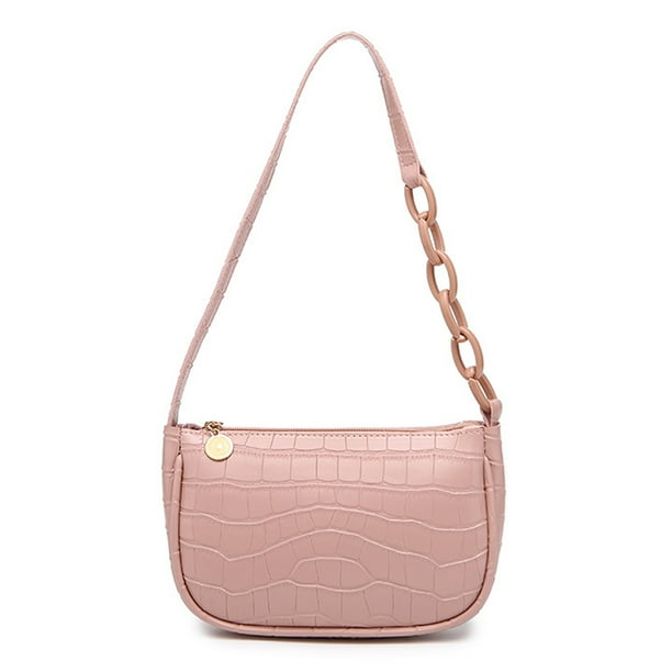 Bolso de mano tipo sobre clásico de piel sintética con efecto cocodrilo estilo retro para mujer, color rosa