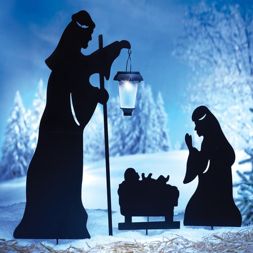 Outdoor Solar Christmas Decorations Nativity Shadow With Led Lighted Lantern Garden Stakes Set Of 3 Walmart Com Walmart Com