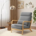 thumbnail image 4 of Aiho Mid-Century Modern Accent Chair, Solid Wood Arm Chair with Wood Frame and Pillow, Fabric Upholstered Armchair Comfort Reading Chair Lounge Chair for Living Room Bedroom Guest Room - Grey, 4 of 11