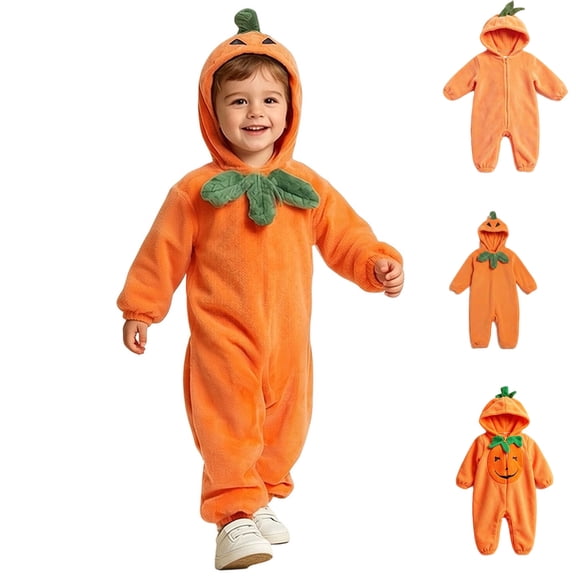 Baby Toddler Pumpkin for Girls Long Sleeve Hooded Zipper Pumpkin Jumpsuit Unisex Halloween Dress up Party Clothes Size 6-24 Months