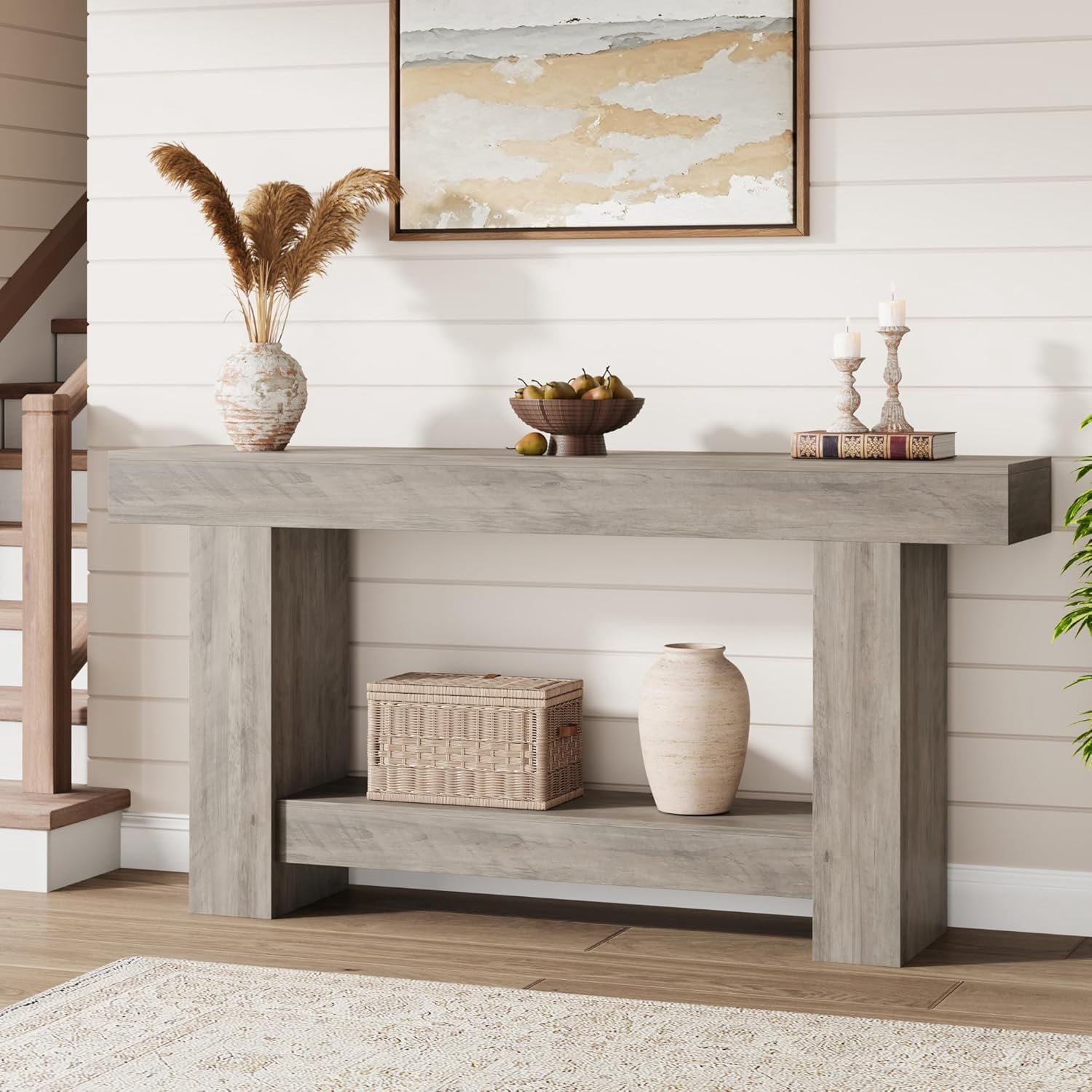 Huisuilinss Hall Console Table, 47" Modern Minimalist Narrow Sofa Display Accent Entry Accent Table Farmhouse Hallway Table with 2-Tier Storage Shelf for Living Room, Entryway, or Hallway