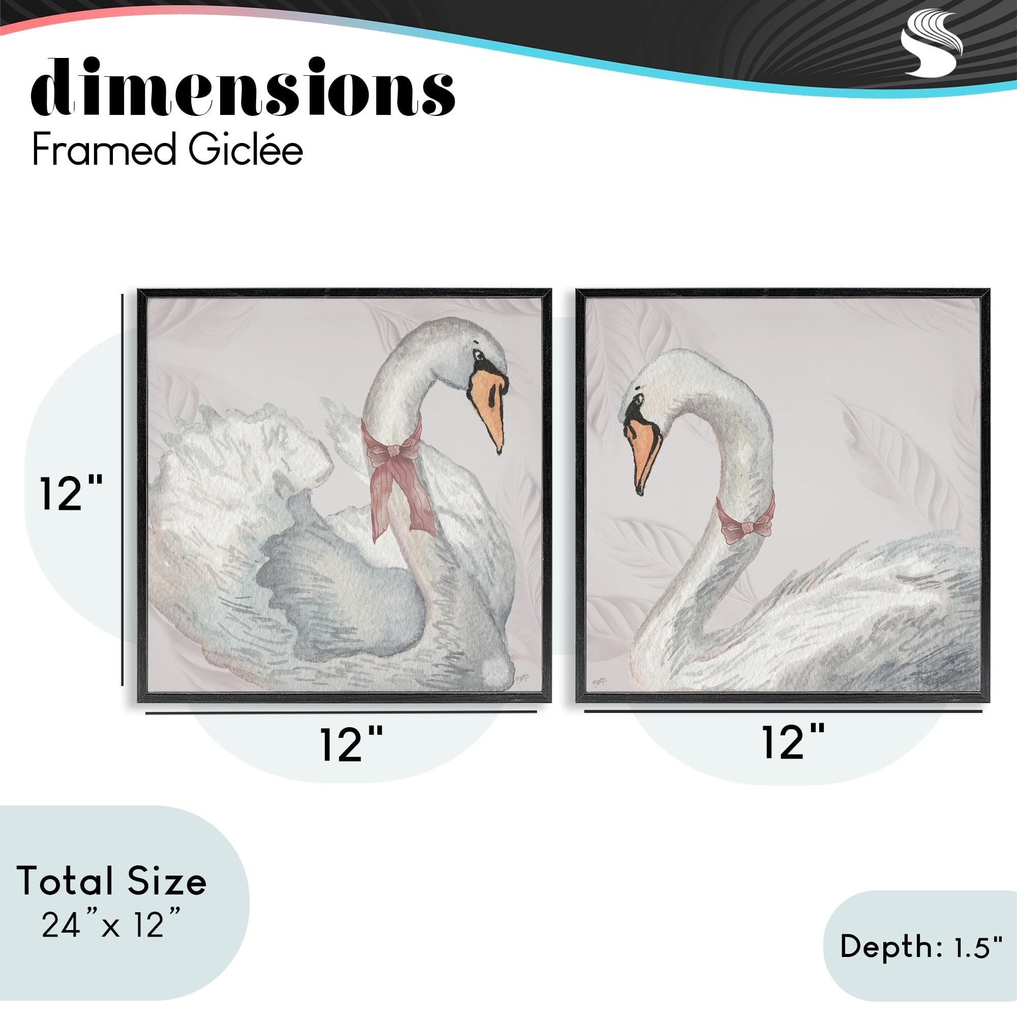 Stupell Industries Classic & Elegant Swans 2 Piece Black Framed Giclee Art Set, design by Elizabeth Medley