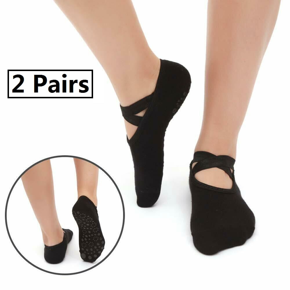 Yoga Socks for Women Non-Slip Toeless Non Skid Sticky Grips & Straps for Pilates Pure Barre Ballet Dance Barefoot Workout 
