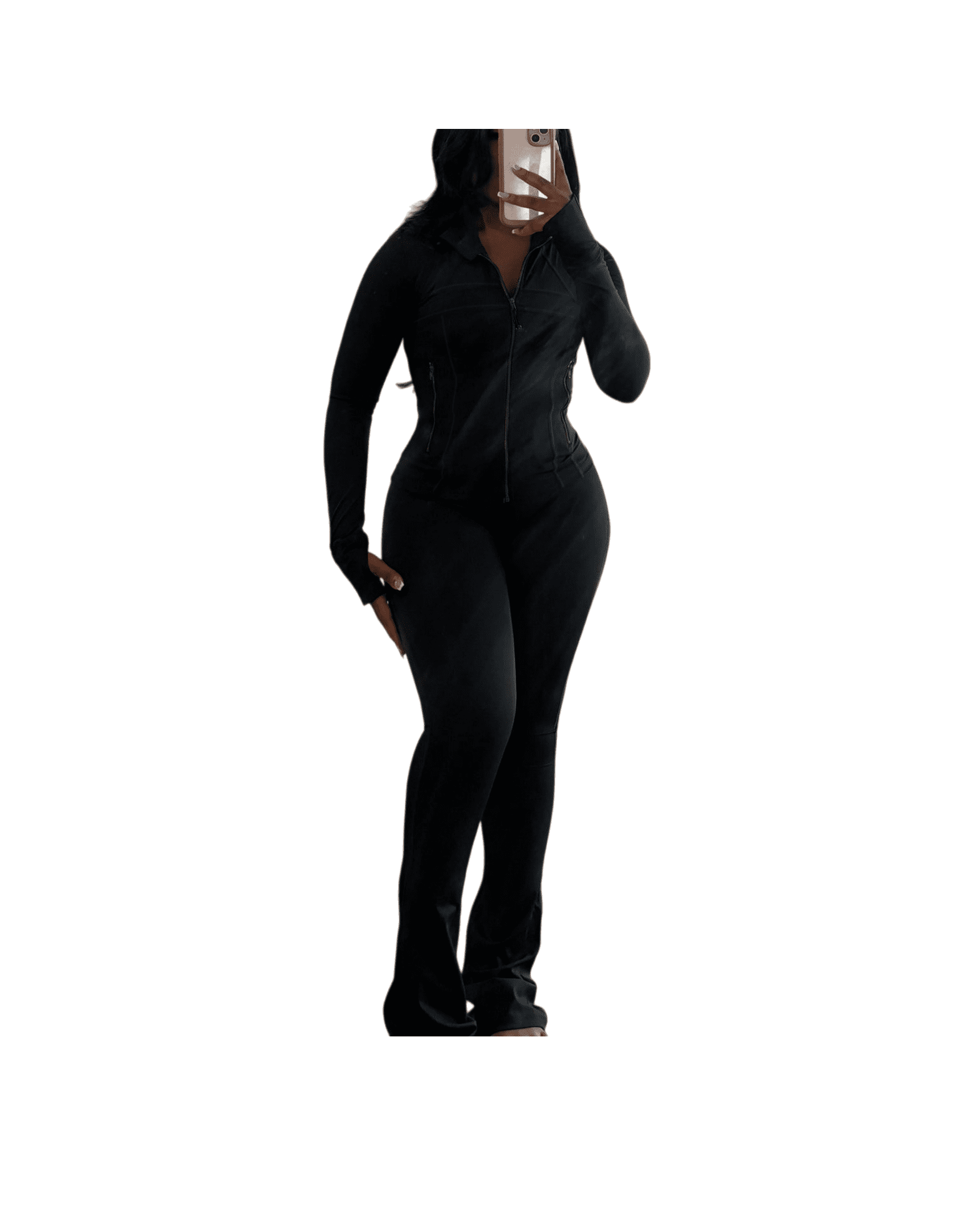 Womens 2 Piece Outfit Set, Sexy Bodycon Long Sleeve Crop Top and Flared Pants Set, Stretchy Athletic Lounge Wear Tracksuit for Casual or Party Style