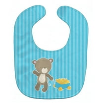 Caroline's Treasures Baby Bib, Baby Bear with Wagon, Blue Stripe