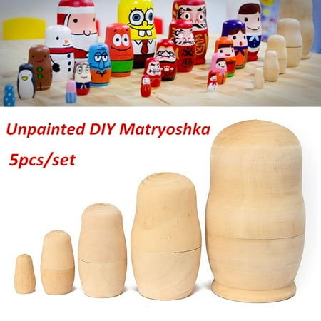 Nesting Sort Stack - 4.25'' 5x Unpainted DIY Craft woodenrussiandoll Blank Wooden Embryos Russian Nesting Dolls Matryoshka Stacking Toy Gift 5 Layers