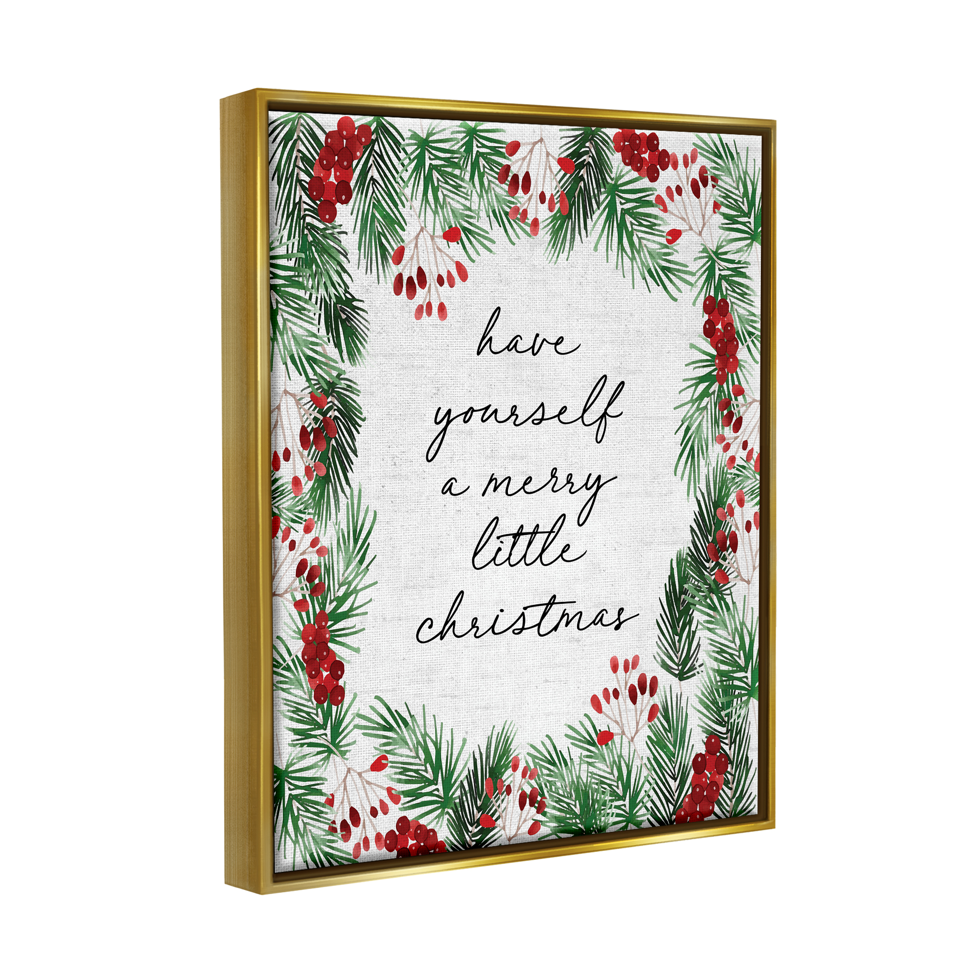 Stupell Industries Merry Little Christmas Script Holiday Painting Gold Floater Framed Canvas Art Print Wall Art, 17 x 21