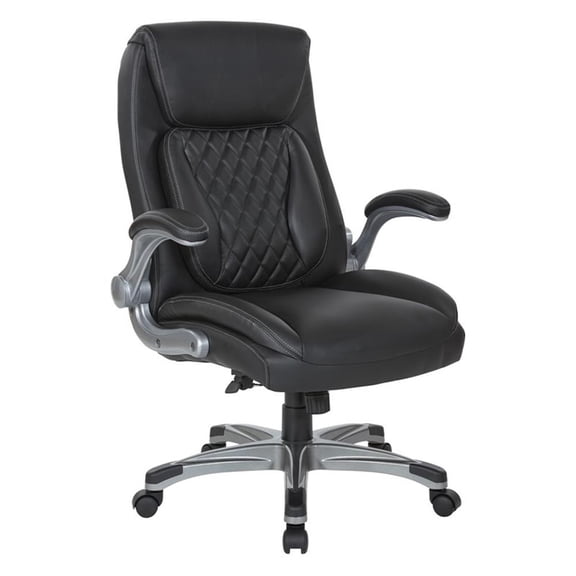 Executive Chair in Black Bonded Leather with Flip Arms