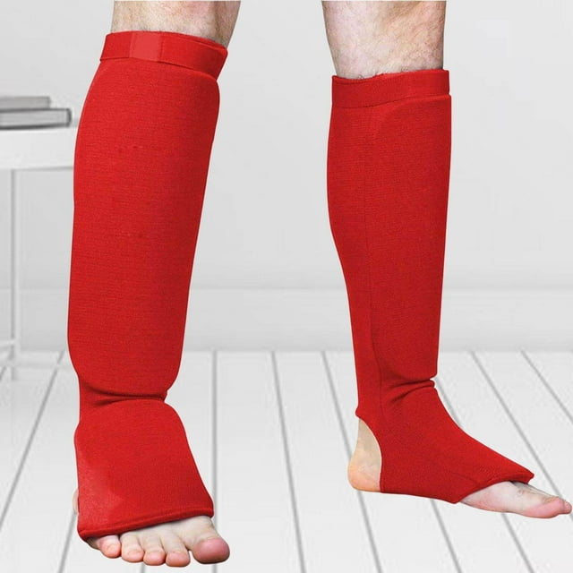 pitrice 1 Paire Protège-Tibia MMA Fournit une Protection d'Entraînement Protecteur Élastique Rouge et S