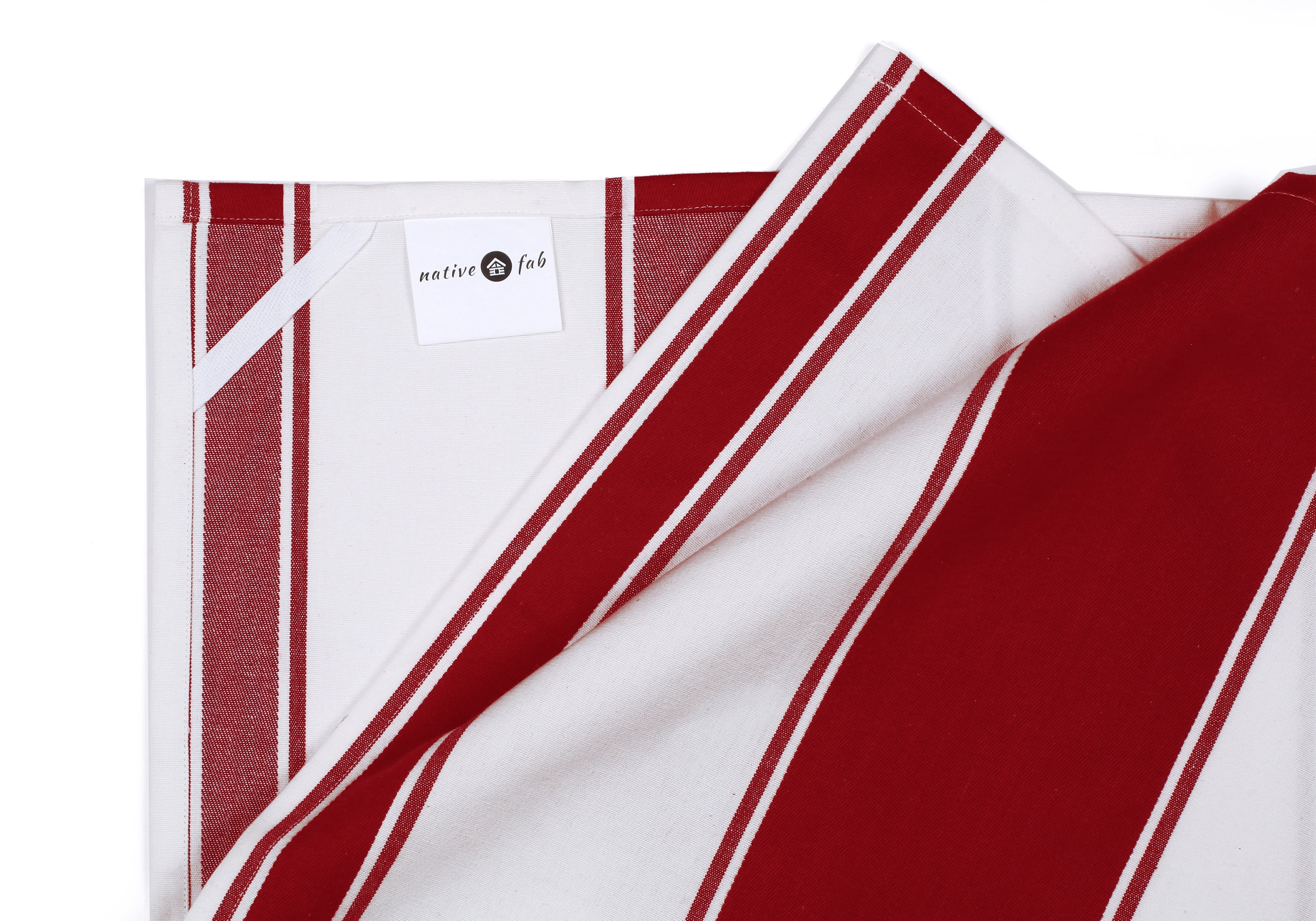 Native Fab Stripe Kitchen Dish Towel Set of 12 Cotton 18x28 Red White