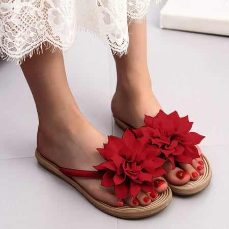 

HIBRO Fashion Summer Sandals And Slippers Women Flowers Flat Slippers Beach Shoes