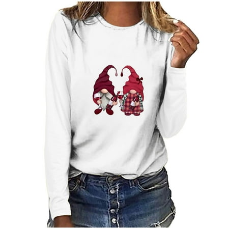 

Juebong Women Valentines Day Pullover Sweatshirts Long Sleeve Love Heart Sweater Crewneck Casual Fall Tops T-Shirts White shirts for women L