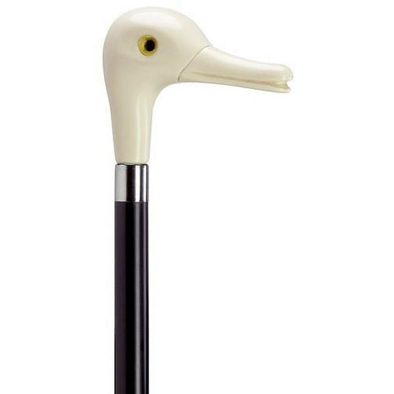 Walking Cane Derby Handle Duck Head with Glass Eye Cane Black Shaft Ivory Color Handle