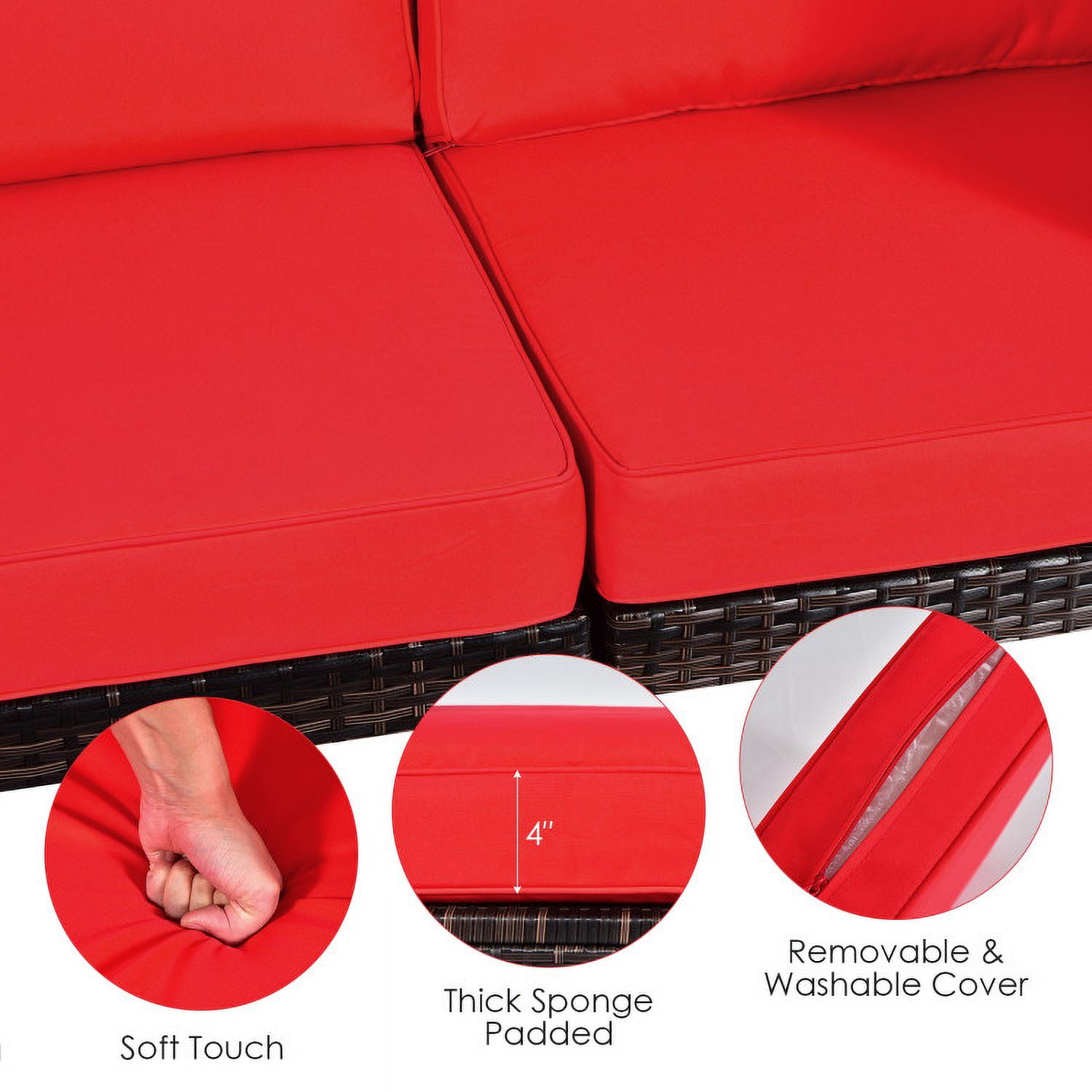 Aimee Lii 6 Pieces Patio Rattan Sectional Furniture Set with Cushions and Coffee Table, Outdoor Deck Furniture, Red Aimee Lii 6 Pieces Patio Rattan Sectional Furniture Set with Cushions and Coffee Table, Outdoor Deck Furniture, Red