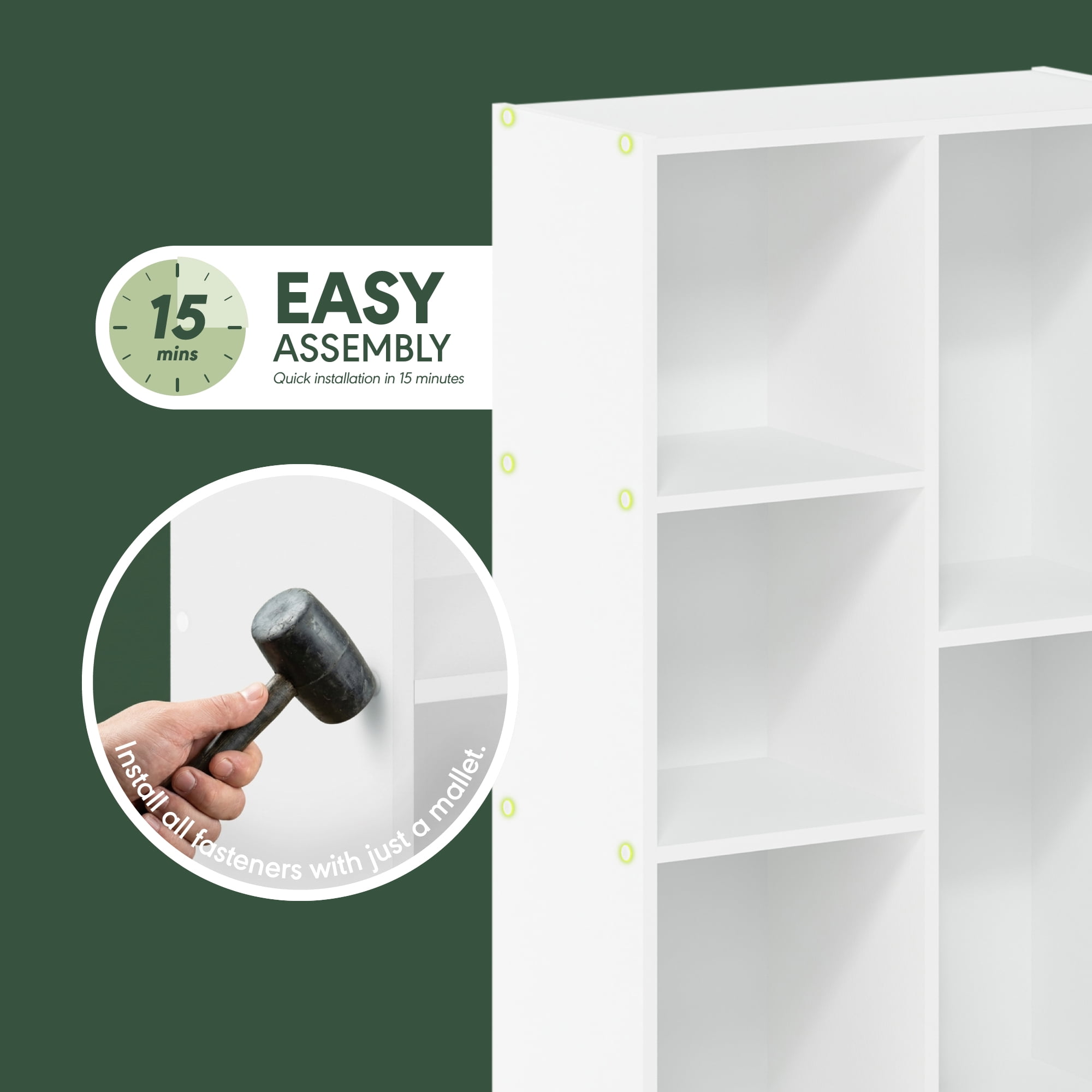Furinno LUDER Book Shelf, 5-Cube Bookshelf, Tool Free Assembly Bookcase with Open Shelves, 9.4 x 19.7 x 31.5, Floor Standing, for Living Room, Bedroom, Home Office, Plain White