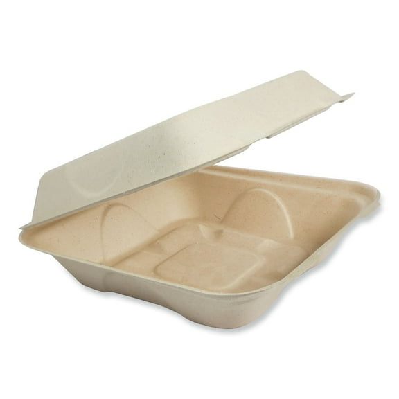 World Centric TO-SC-U85-3-LFP 7 in. x 8.3 in. x 3.2 in. Paper Fiber Hinged Containers - Natural (300/Carton)