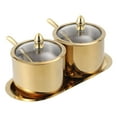 thumbnail image 1 of Seasoning Box, Season Case - Dienrx 2Pcs Sugar Bowl Stainless Sugar Bowl with Lid and Spoon Sugar Container for Kitchen Silver，Glod, One Base Plate, Two Seasoning Jars, One Spoon., 1 of 8