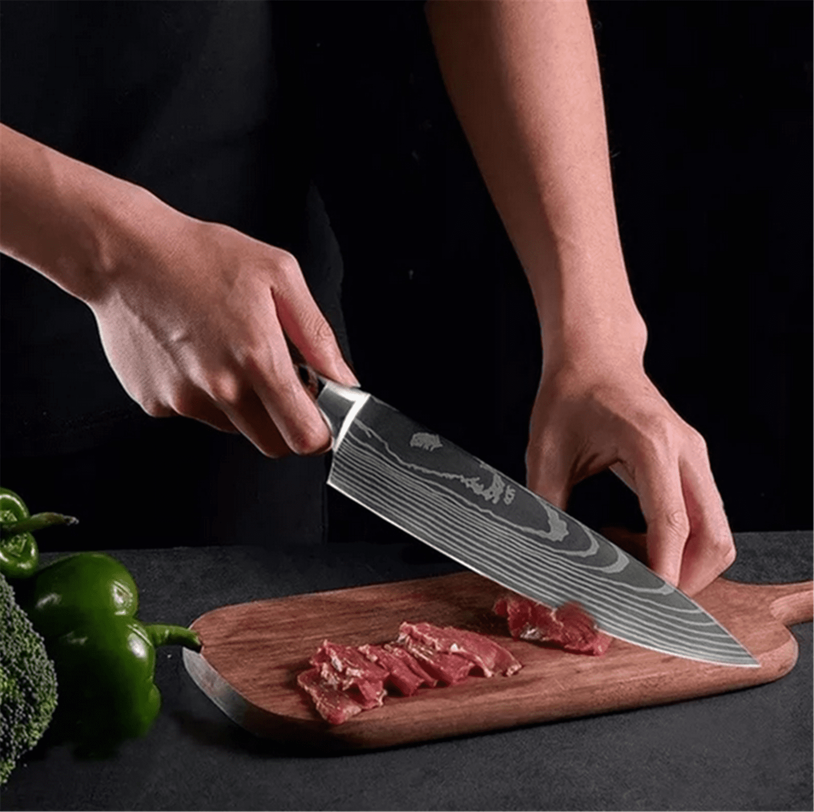 Kitchen Chef Knife Set Japanese Damascus Pattern Sharp Cleaver Knives Tool  Green