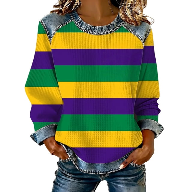 Camisetas de Manga Larga para Mujeres Blusa de Cuello Redondo Impresa de Carnaval de Ajuste Suelto con Poliéster Suave, Tops de Moda Casual para Uso Diario en Casa O Trabajo
