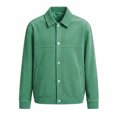 thumbnail image 4 of WIZUTIZ Men's Casual Jacket Solid Color Fashion Lapel Collar Button Closure Pockets Long Sleeve Polyester Coat for Winter Spring Outdoor Daily Party Wear, 4 of 6