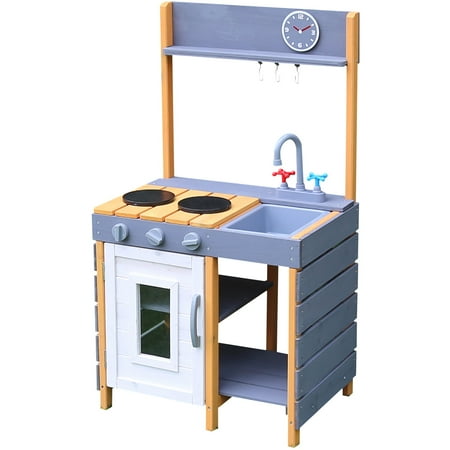 UPC: 0840148713857 | Critter Sitter Chidren s Wooden Outdoor Play Kitchen with Sink Stove and Oven – CSPK0101-NWG