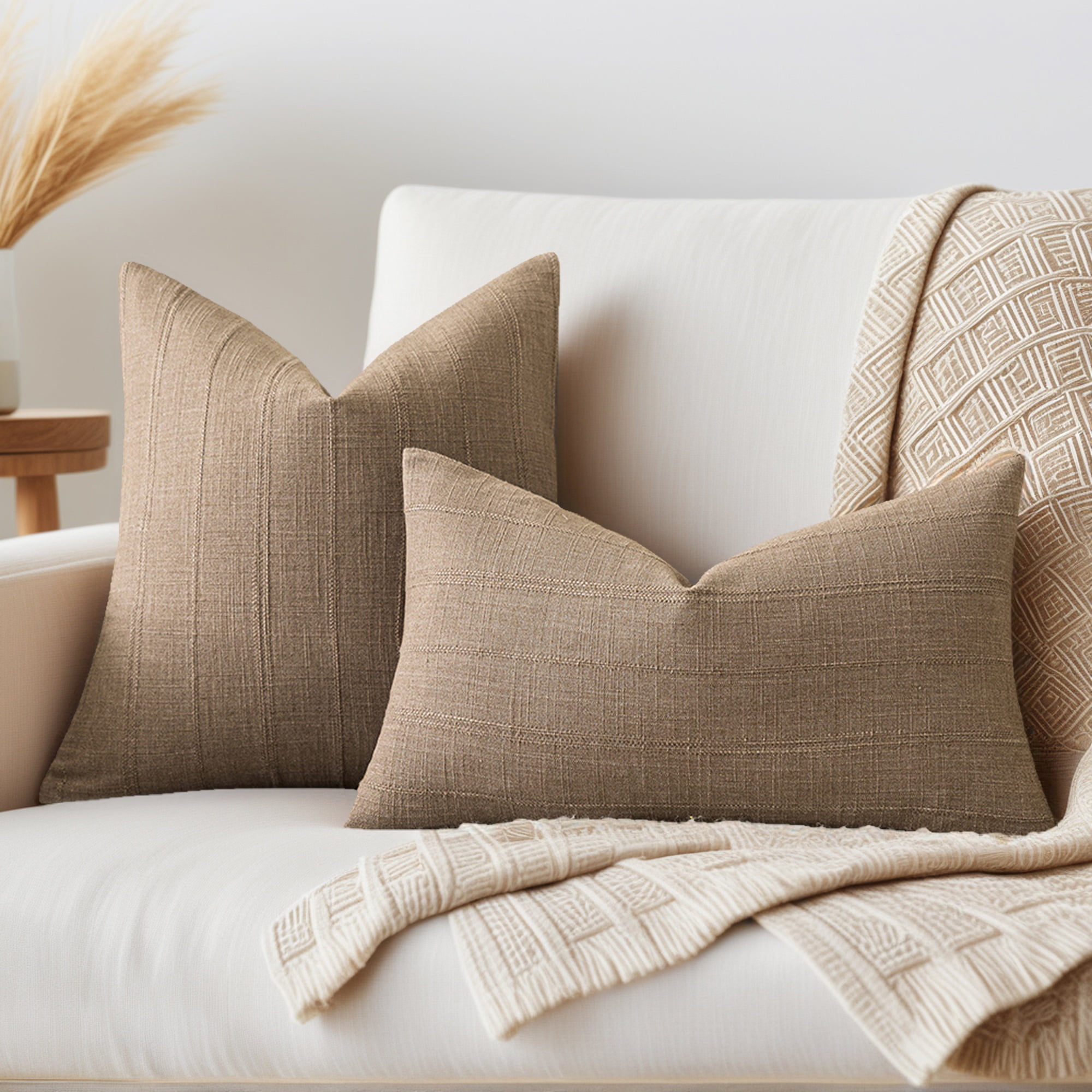 Unique Bargains Linen Soft Solid Throw Pillow Covers Pack of 2 Brown 20" x 12"