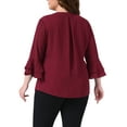 thumbnail image 3 of Agnes Orinda Plus Size Tops for Women Dressy 3/4 Bell Sleeve Blouses Double Layered Chiffon Work Tunic Shirts 1X Burgundy, 3 of 6