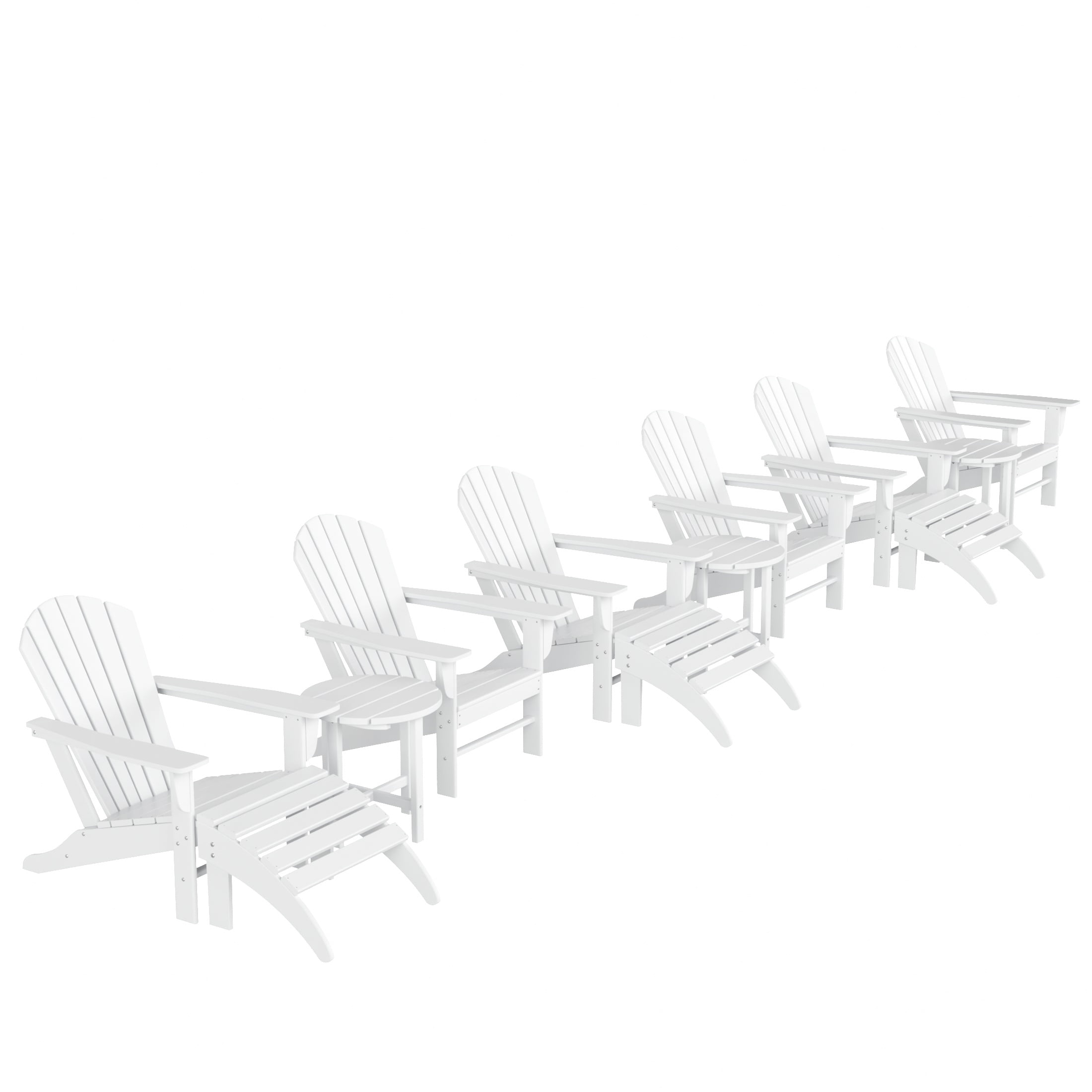 WestinTrends Dylan 12 Pieces Adirondack Chairs Set, All Weather Poly Lumber Outdoor Seating Patio Conversation Set, Seashell Curved Slat Backrest Garden Lawn Deck Fire Pit Chairs, White
