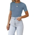 thumbnail image 1 of Biekopu Women Summer Basic Ribbed Knit T-Shirts,Solid Color Casual Fitted Short Sleeve Tops for Streetwear, 1 of 3