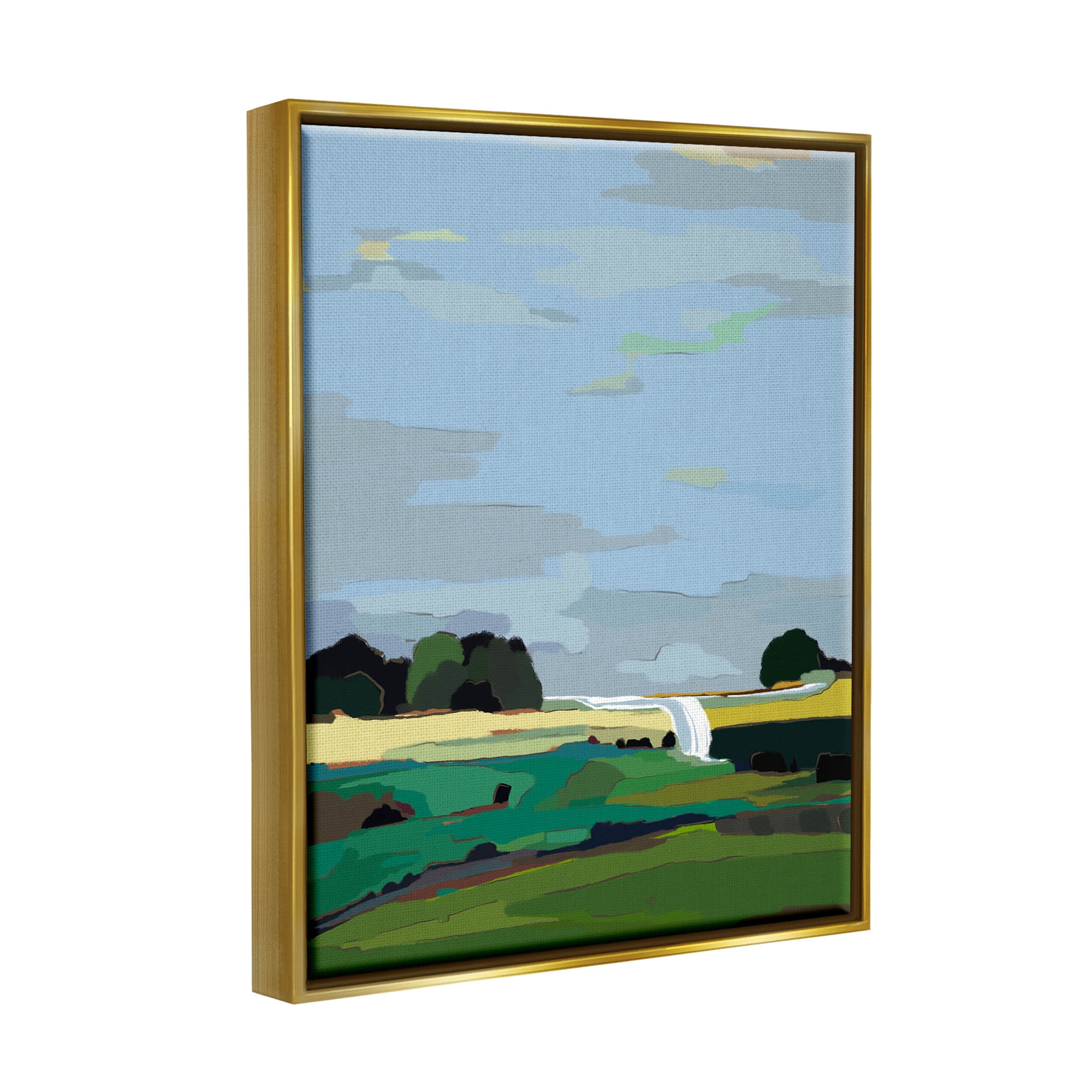 Stupell Industries Flowing Stream Rural Landscape Graphic Art Metallic Gold Floating Framed Canvas Print Wall Art, Design by Nikita Jariwala