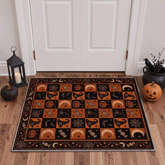 GENIMO 2'x3' Halloween Doormat, Washable Non Slip Soft Vintage Witch Outdoor Door Mat for Front Door Covered Porch Patio Entryway, Burnt Amber