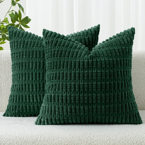 Christmas Throw Pillow Covers 18x18 Inch, Set of 2, Corduroy Soft Striped Farmhouse Boho Pillow Cover, Modern Decorative Cushion Pillow Case for Couch Sofa Bedroom Living Room(Green)
