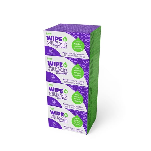 Toallitas limpiadoras de lentes Flents Wipe 'N Clear, 300 unidades x4