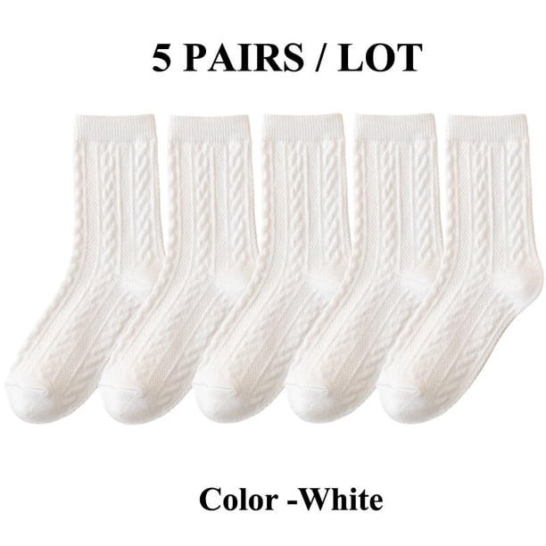 Calcetines de hilo de algodón para mujer, medias gruesas de tubo medio, cálidas, de Color sólido, informales, para el trabajo, para otoño e invierno, 5 pares